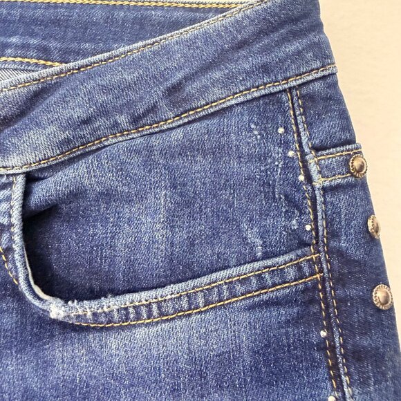 ZARA Women Skinny Jeans Size 6 Blue Studded Side Raw Hem Stretch Denim - Picture 5 of 16